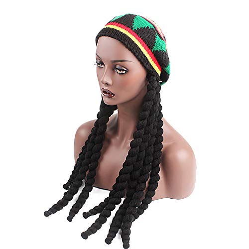 Amorar Perücke Beanie Strickmütze mit Dreadlocks Jamaika-Mütze Rasta Reggae Hiphop Rap Strickhüte Oversize Haube Fancy Dress Special Kappe