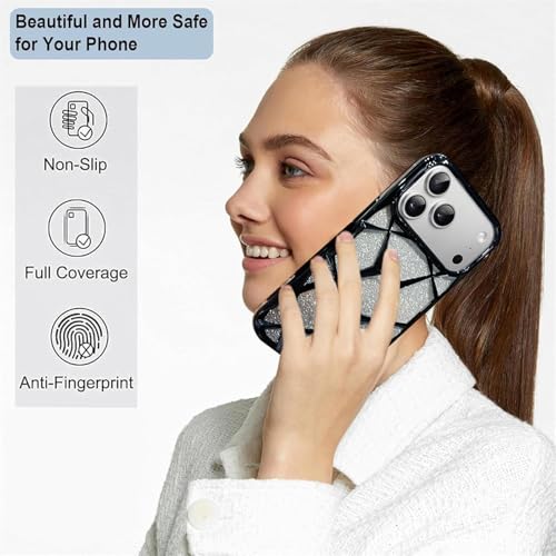 Image of VONZEE Gradient Glitter Back Cover Case Compatible with iPhone 17 Pro, Luxury Electroplated 3D Cube, Diamond Bling Shiny Soft TPU Clear Shockproof Women Girls Protective Phone Cover (Black)