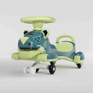 Kids Ride-On Car, Tiger Design, Wiggle Scooter with Wheels, Blue and Green