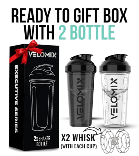 -2 Pack- 28 oz Protein Shaker Bottles for Protein Mixes - 2x Wire Whisk | Leak Proof Shaker Cups for Protein Shakes and Pre Workout | Protein Shaker Bottle Pack (Gift Box)