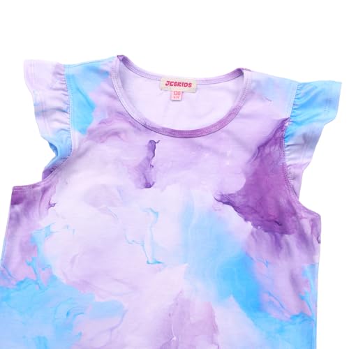 Image of JESKIDS Girls Short Sleeve Shirts Ruffle Tie Front Unicorn /Tie Dye Print Summer Tee Tank Tops 3-11 Years