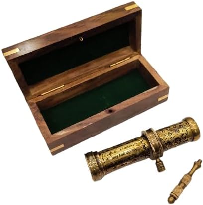 Antique Hand Carved Brass Twist Kaleidoscope for Adult and Kids || Vintage Look Kaleidoscope - Antique Finish with Leather Case