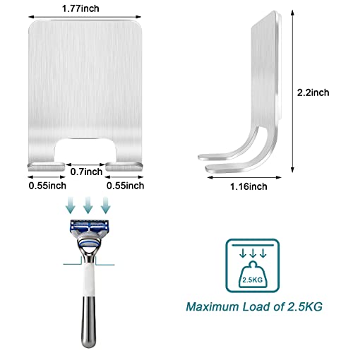 Leryati Rasierer Halterung Dusche, 2 Stück Silber Rasierhalter Dusche Ohne Bohren, Edelstahl Rasierer Halter, Selbstklebende Rasierer aufhänger dusche Geeignet für Tür Wand Badezimmer, Küche