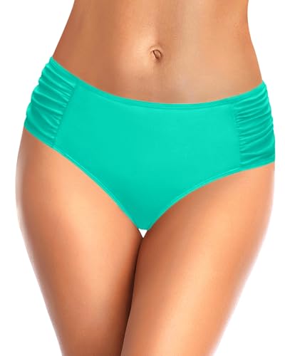 Image of Tempt Me Women Bikini Bottoms Mid Waist Bathing Suit Swimsuit Ruched Swim Bottom