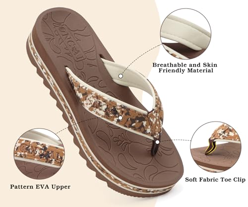 Image of ONCAI Flip Flops for Women, Fashion Printed Platform Sandals Woman with Arch Support Yoga Mat Cushion, Lightweight Summer Beach Outdoor Chunky Non-Slip Rubber Soles US Size 5-11