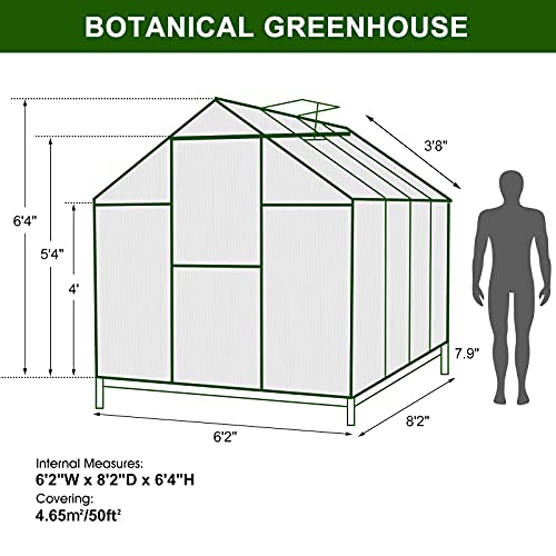 July's Song 6'L X 8'W Greenhouse, Polycarbonate Hobby Greenhouse W/Sliding Door, Window Gutter For Winter,Heavy Duty Greenhouse Kit For Backyard/Outdoor Use #TOP6