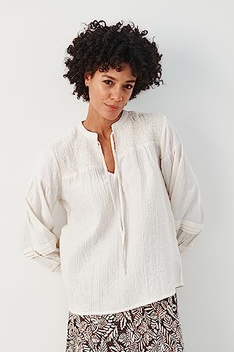 Part Two Women's Blouse V-Notch Neckline with Tying String Balloon Sleeves, Whitecap Gray, 10 (S) - Image 4