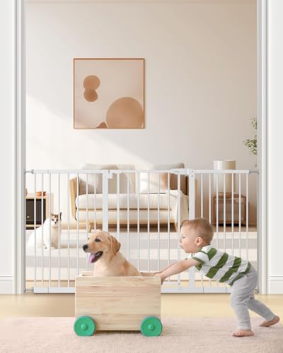 Image of keny 29 inch-55 inch Extra Wide Baby Gate, Pressure Mounted No Drilling Dog Gate | for Stairs Doorways, Easy Walk Through Safety Gate for Babies or Pets, 30 inch Tall, White