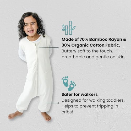 Image of Tealbee Dreamsuit Toddler Sleep Sack with Feet - Walker Sleep Bag with Legs, Rayon made from Bamboo, All Season 1.2 TOG, 2-Way Zipper, 3T-4T - Undyed