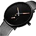 FIZILI Mens Watches Ultra-Thin Minimalist Waterproof-Fashion Wrist Watch for Men Unisex Dress with Leather Band-Orange Hands