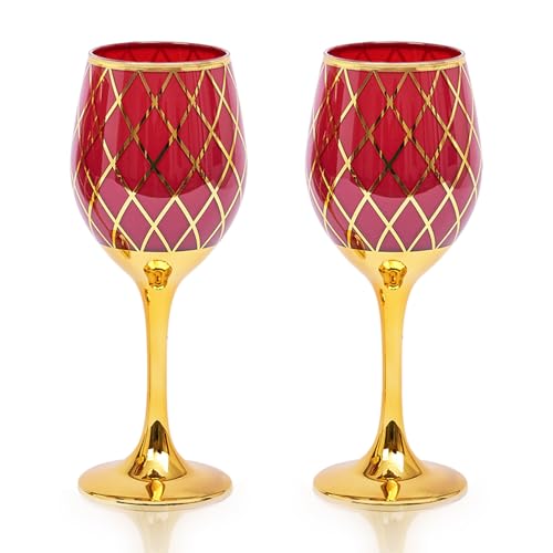 CretFine Gold Rim 12oz Wine Glasses, Set of 2 Insulated