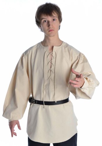 Chemise en coton médiévale HEMAD pour homme du S au XXXL bleu
