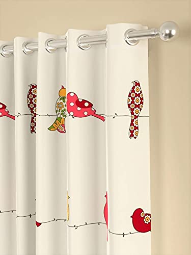 Image of Hanging Birds 3D Counting Printed Kids Grommet Opaque Curtains For Kids Room,Nursery,Bedroom Playroom(2 Panels,4X5 Feet)Cute Curtain For Kids Room,Set Of 2,Printed,Window Curtain,White