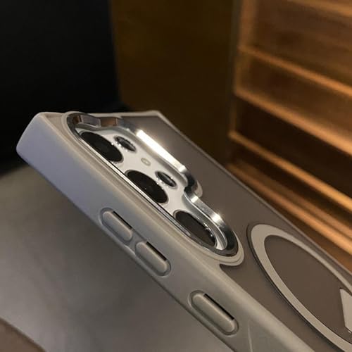 Coque Samsung S25 Ultra magnétique transparente et mate avec son support pliable marron