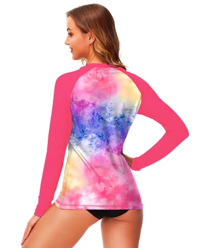 Image of Deerose Womens Gradient Rash Guard UPF 50+ Swim Shirts Surfing Top with Thumb Hole