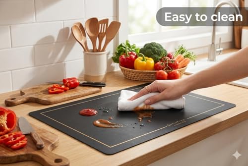 Image of Dribble Premium PU Leather Placemats Set of 4, Double Layer Waterproof Heat Resistant, Non-Slip Easy Clean Dining Table Mats for Kitchen, Dining & Office Desk, Reversible & Smooth Finish- (Grey)