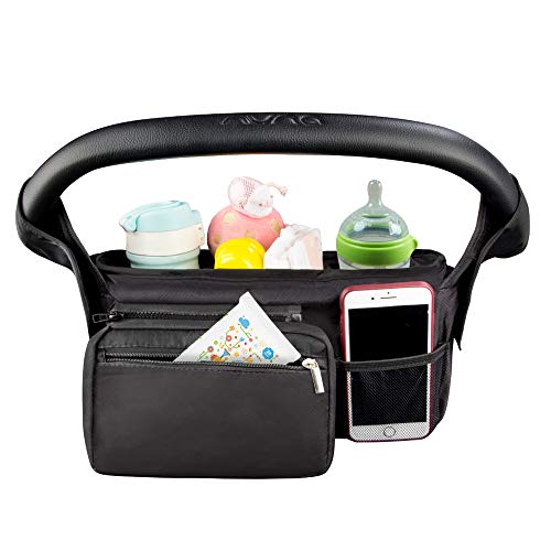 Baby Stroller Organizer with 2 Cup Holders by Famiry, A Detachable Multiple Zipper Pockets, Extra Large Mesh Bag, Universal Baby Stroller Organizer Make Easier Life for Moms, Easy Installation