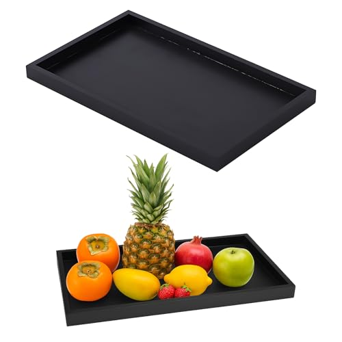 1 Stück Tablett Schwarz, Rechteckiges Serviertablett aus Holz 32 X 20 X 2cm, Vielseitig für Küche, Restaurant und Bar, Sicher und Langlebig