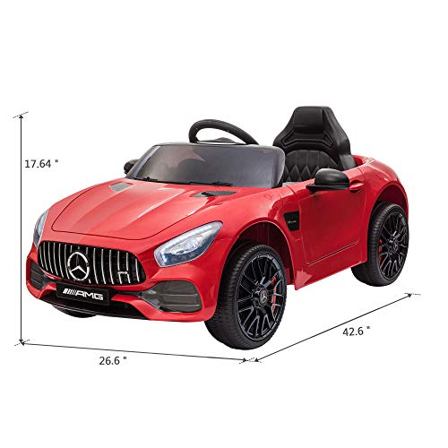 TOBBI 12V Electric Kids Ride On Car Mercedes AMG GT Motorized Vehicle with Single Seat Remote Control Head, Red