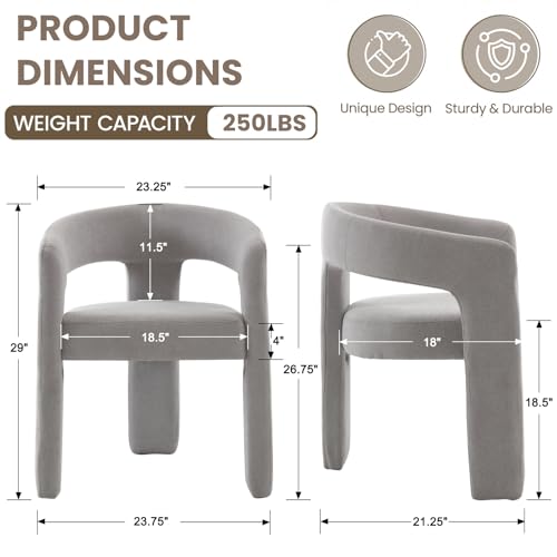 Image of HNY Modern Barrel Kitchen & Dining Room Chairs Set of 6, Chenille Upholstered Accent Chairs with Arm, 18.5'' Wide Side Armchairs Vanity Chairs for Living Room Bedroom Makeup Small Spaces, Grey