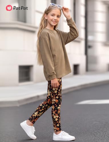 Image of PATPAT Little Girls Clothes Crew Neck Leopard Color Block Sweatshirt and Leggings Girls Outfits Size 4-12Y