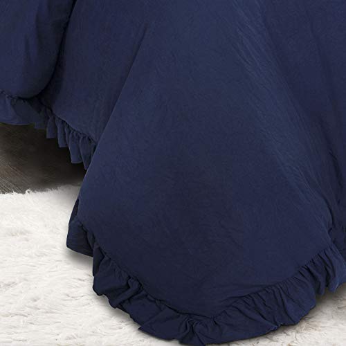 Image of Lush Decor Reyna Ruffle Comforter Set, Full /Queen, Navy, 3 Piece Cozy Bedding Set