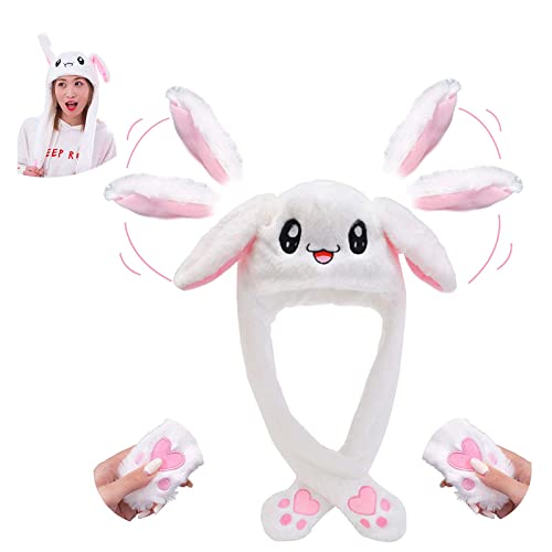 Gorro de Peluche con Orejas de , que se mueven hacia arriba y hacia abajo, exquisitos regalos de cumpleaños para juegos de rol masculinos y femeninos, sombreros de fiesta de Navidad (White)