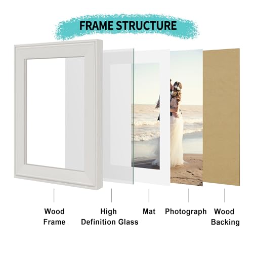 Image of iRahmen 6x8 Vintage Picture Frame with Mat 4x6 - High Definition Real Glass Wooden Photo Frames for Tabletop Display and Wall Mounting (Cream, Set of 4)