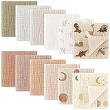 Bearmoss Baby Musselin Waschlappen Moltont&uuml;cher 100% Baumwolle Weiche Spuckt&uuml;cher Baby,Atmungsaktiv und Extrem Saugf&auml;hig Musselin Tuch f&uuml;r Saugstark Mullt&uuml;cher 12 St&uuml;ck 25 x25cm (Braun)