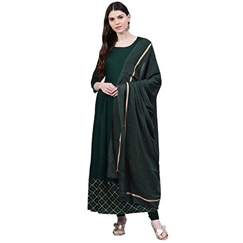Image of Stylum Women's Checkered Rayon Flared Kurta with Dupatta Set