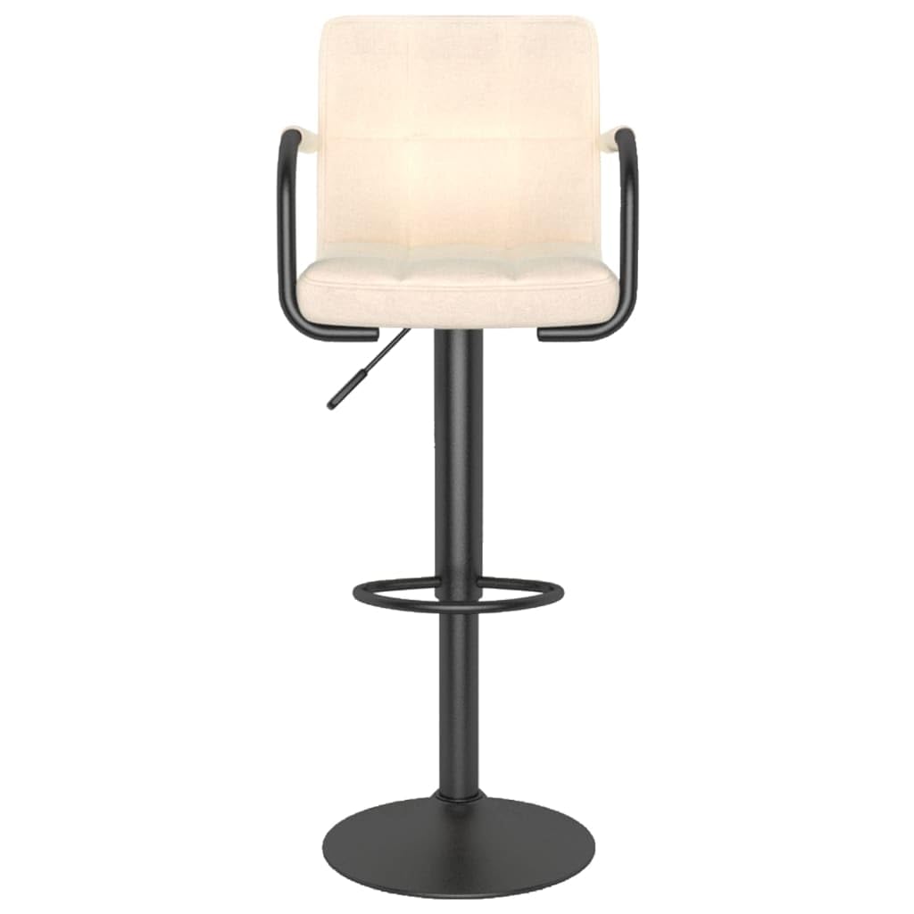 Taboret barowy kremowy materiał z podnóżkiem i oparciem, regulacja wysokości i obracany o 360 stopni, stal malowana proszkowo, 48 x 47 x 90-111 cm, idealny do ladu, kuchni, jadalni, salonu