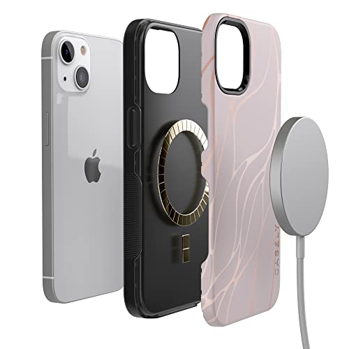 Casely Iphone 13 Case | Compatible With Magsafe | Pink And Gold Metallic Waves Case #TOP7
