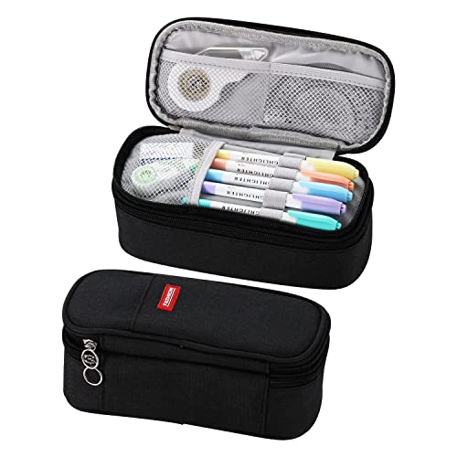 Dugio Big Pencil Case for Boys Organizer Pencil Bag with Zipper Pencil Pouch for School Teens Kids Aesthetic Large Pencil Pouch Black