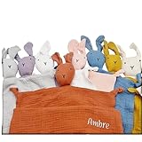 choix doudoune Gaze de coton Doudou Lapin Plat Personnalisé avec Prénom – Gaze de Coton Douce – Doudou Textile Léger – Coloris au Choix – Cadeau Personnalisé