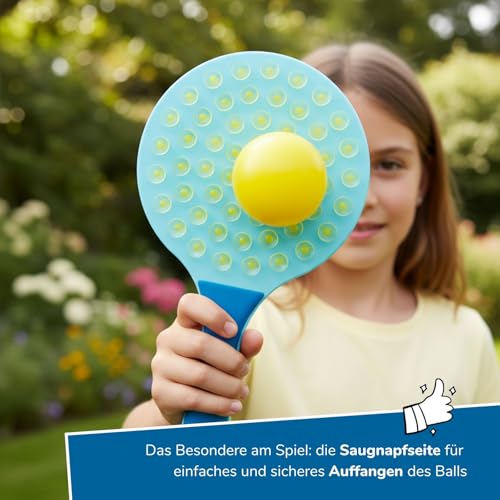alldoro 60070 Stick & Play 4-częściowy zestaw rakietek – 2 piłki, 2 rakietki z przyssawką – dla 2 trybów gry, dzieci od 3 lat, 20 x 35 cm, kolorowe
