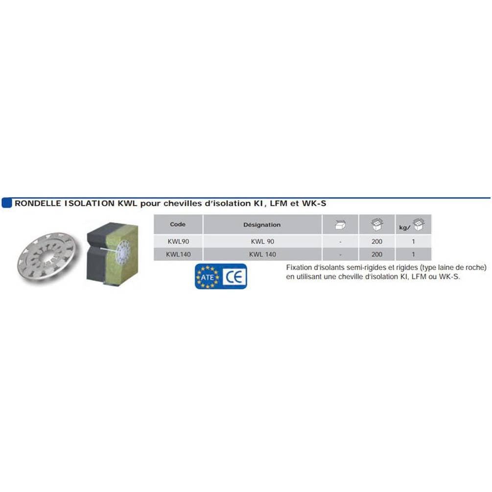 200 Arandelas de aislamiento Kwl para tacos Ki, Lfm y Wk-S - 140 mm - D-Work