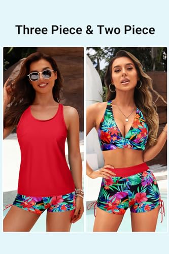 Image of Yonique 3 Piece Tankini Swimsuits for Women Swim Tank Top Bathing Suits with Boy Shorts and Bra Athletic Swimwear
