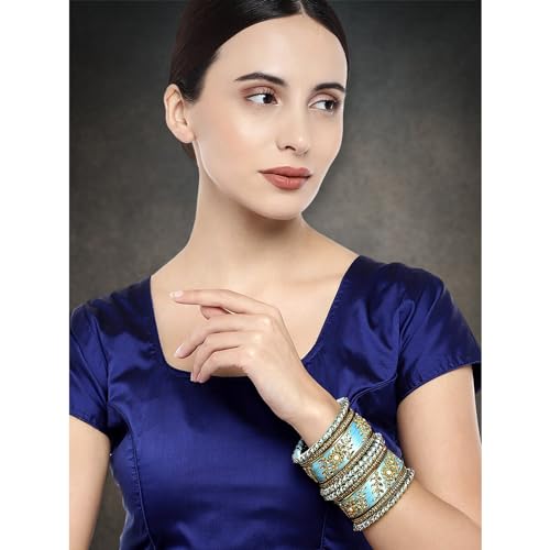 Image of Peora Silk Thread Kundan & Stone Studded Chuda Bangles Set Gift for Women
