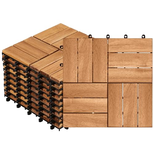 Yaheetech 10 Piezas Baldosas de Madera de Acacia 30 x 30 cm / 0,96 m² Baldosas de Suelo Terraza Exterior Azulejos para Balcón Jardín Patio Suelo Antideslizante