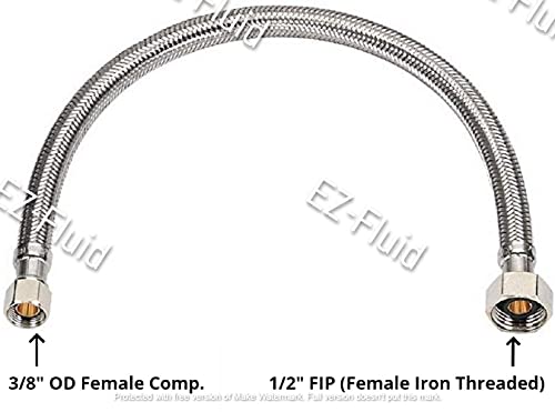 Ez-Fluid (10) 20" Water Supply Line,1/2" Fip X 3/8" Comp Lf,Brass Nuts,Universal Stainless Steel Braided Faucet Water Supply Line Connector,Water Supply Hose Connector Lines,Kitchen,Bath Sink Faucet #TOP4
