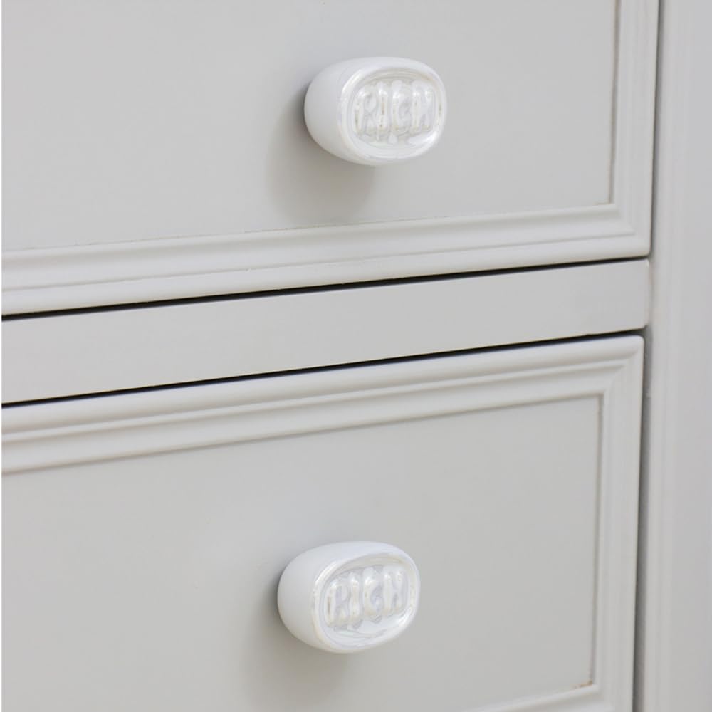 Generico Pomelli Decorativi 'RICH' per Mobili, Set di 2, Design Moneta in Rilievo, 4.4 x 3.2 cm, Rosa/Argento/Bianco (bianco)