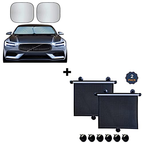EcoNour Gift Bundle | Foldable 2-Piece Sun Shade for Car Windshield Medium (28â x 31â) + Car Side Window Sunshade (2 Pack) | Retractable Car Roller Sunshade | UV Rays and Sun Glare Protection