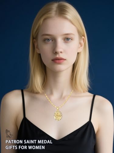 Patron Saint Medals, 14K Gold Catholic Pendant Necklaces, Christian Jewelry Religious Gifts for Women with 22"+2" Mariner Chain4