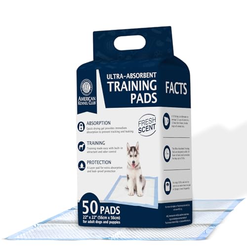 Image of American Kennel Club Scented Puppy Pads –Large Size – 30x26 Ultra Absorbent 6-Layer Pee Pads with Odor Control & Quick-Dry Gel – Fresh Scent – 50 Count (Fresh Scented, 22 x 22 - 50 Count)