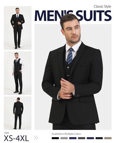 Image of Cooper & Nelson Men's Suit Slim Fit, 3 Piece Suits for Men, One Button Solid Jacket Vest Pants with Tie, Tuxedo Set