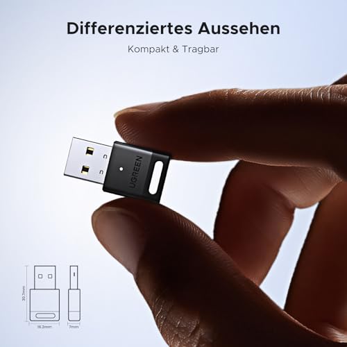 UGREEN Adapter Bluetooth 5.4 Dongle für PC, USB Bluetooth Stick für Maus, Tastatur, Kopfhörer, Handy, Controller, für Windows 11/10/8.1