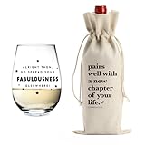 XFW New Chapter Wine Bag Glass Set - Farewell & New Beginnings Gifts for Women & Men - Reusable Burlap & Glass - Modern Style - 5.6'' x 12.9'' - Wine Glass Set