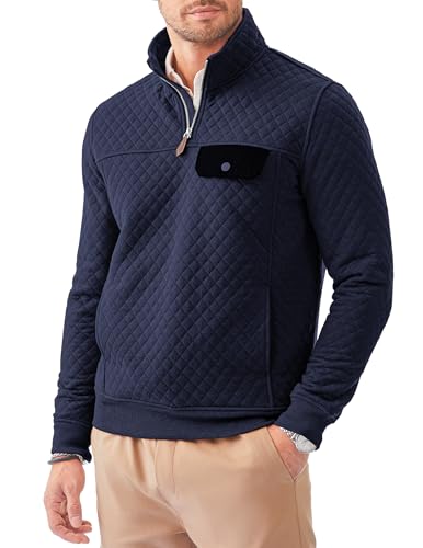 JMIERR Mens Quilted Sweatshirt Casual Long Sleeve Outdoor Mock Collar 1/4 Zip Pullovers Sweatshirts Fall Sweaters Jackets with Pockets, 3XL, Navy Blue