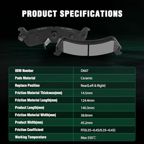 Image of AUTOMUTO Brake Pads, 4 Rear Ceramic Brake Pads Set Fit 1995-2001 For Ford For Explorer, 2001-2002 For Ford For Explorer Sport, 1998-2002 For Ford For Ranger, 1997-2001 For Mercury Mountaineer