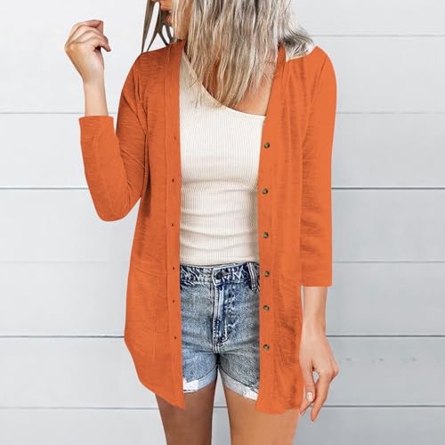 Womens Casual Button Cardigans Fall Lightweight Long Sleeve Open Front Sweater with Pockets Loose Cardigan Outerwear2